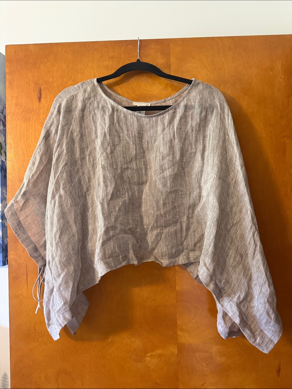 Eileen Fisher Organic Linen Gauze Poncho- Taupe